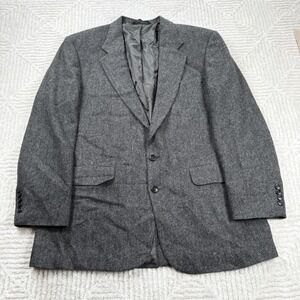 Vintage Lands End Blazer Mens 44L Gray Herringbone Lambswool Wool Tweed USA 80s